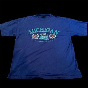 Michigan K.I. Sawyer A.F.D vintage tee shirt. Navy Blue.  ‎ Size XXL